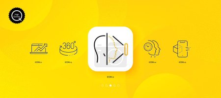 Ilustración de 360 grados, diagrama de ventas e iconos de línea mínima de gestión de tiempo. Fondo abstracto amarillo. Realidad aumentada, iconos de Face id. Para web, aplicación, impresión. Vector - Imagen libre de derechos