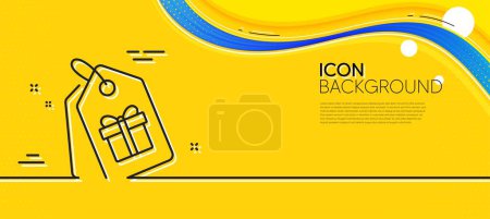 Illustration for Coupons with Gifts line icon. Abstract yellow background. Present box or Sale sign. Birthday Shopping symbol. Package in Gift Wrap. Minimal coupons line icon. Wave banner concept. Vector - Royalty Free Image