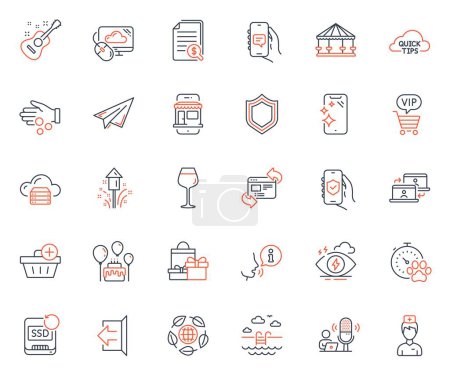 Illustration for Business icons set. Included icon as Cloud computing, Stress and Financial documents web elements. Doctor, Marketplace, Smartphone clean icons. Cake, Eco organic, Bordeaux glass web signs. Vector - Royalty Free Image