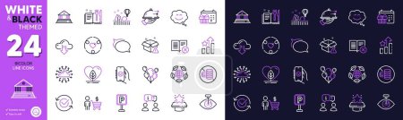 Illustration for Inclusion, Delivery warning and Smile chat line icons for website, printing. Collection of Recipe book, Local grown, Eco organic icons. Approved app, Cloud network, Food delivery web elements. Vector - Royalty Free Image