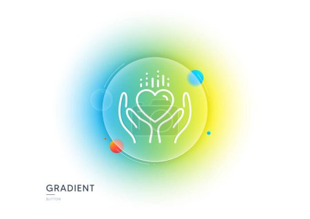 Illustration for Hold heart line icon. Gradient blur button with glassmorphism. Care love emotion sign. Valentine day symbol. Transparent glass design. Hold heart line icon. Vector - Royalty Free Image