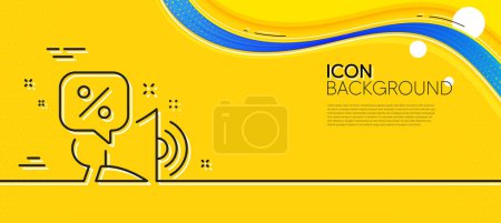 Illustration for Discounts offer line icon. Abstract yellow background. Sale promotion sign. Megaphone offer symbol. Minimal discounts offer line icon. Wave banner concept. Vector - Royalty Free Image