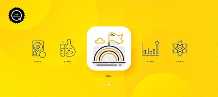 Illustration for Chemistry atom, Chemistry flask and Recovery hdd minimal line icons. Yellow abstract background. Efficacy, Lgbt icons. For web, application, printing. Vector - Royalty Free Image