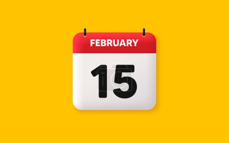 Illustration for Calendar date 3d icon. 15th day of the month icon. Event schedule date. Meeting appointment time. Agenda plan, February month schedule 3d calendar and Time planner. 15th day day reminder. Vector - Royalty Free Image