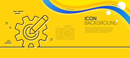 Illustration for Cogwheel line icon. Abstract yellow background. Engineering tool sign. Edit settings symbol. Minimal cogwheel line icon. Wave banner concept. Vector - Royalty Free Image