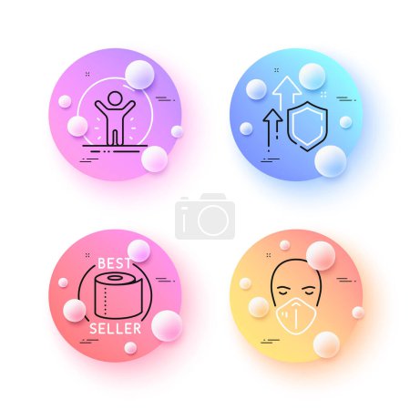 Illustration for Medical mask, Improving safety and Toilet paper minimal line icons. 3d spheres or balls buttons. Recovered person icons. For web, application, printing. Vector - Royalty Free Image
