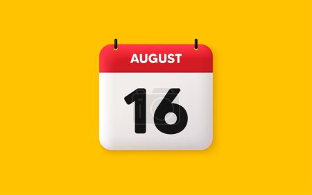 Illustration for Calendar date 3d icon. 16th day of the month icon. Event schedule date. Meeting appointment time. Agenda plan, August month schedule 3d calendar and Time planner. 16th day day reminder. Vector - Royalty Free Image