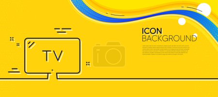 Illustration for TV line icon. Abstract yellow background. Television sign. Hotel service symbol. Minimal tv line icon. Wave banner concept. Vector - Royalty Free Image