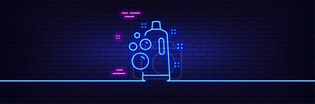 Illustration for Neon light glow effect. Clean bubbles line icon. Laundry shampoo sign. Clothing cleaner symbol. 3d line neon glow icon. Brick wall banner. Clean bubbles outline. Vector - Royalty Free Image