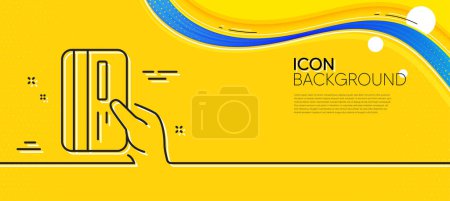Illustration for Credit card line icon. Abstract yellow background. Hold Banking Payment card sign. ATM service symbol. Minimal payment card line icon. Wave banner concept. Vector - Royalty Free Image