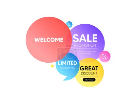 Illustration for Discount offer bubble banner. Welcome tag. Wedding invitation offer. Hello or thank you message. Promo coupon banner. Welcome round tag. Quote shape element. Vector - Royalty Free Image