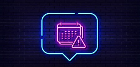 Illustration for Neon light speech bubble. Notification line icon. Calendar notice sign. Event reminder symbol. Neon light background. Notification glow line. Brick wall banner. Vector - Royalty Free Image
