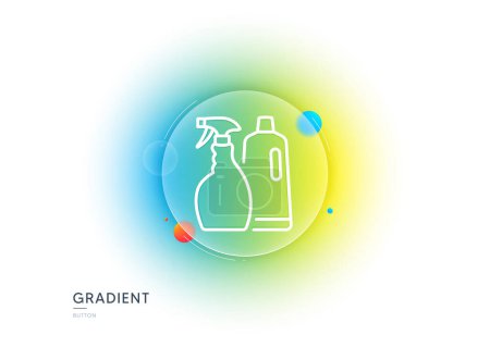 Illustration for Cleaning spray and Shampoo line icon. Gradient blur button with glassmorphism. Washing liquid or Cleanser symbol. Housekeeping equipment sign. Transparent glass design. Vector - Royalty Free Image