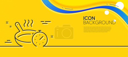 Illustration for Frying pan line icon. Abstract yellow background. Cooking timer sign. Food preparation symbol. Minimal frying pan line icon. Wave banner concept. Vector - Royalty Free Image