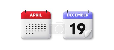 Illustration for Calendar date 3d icon. 19th day of the month icon. Event schedule date. Meeting appointment time. Agenda plan, Month schedule 3d calendar and Time planner. 19th day day reminder. Vector - Royalty Free Image