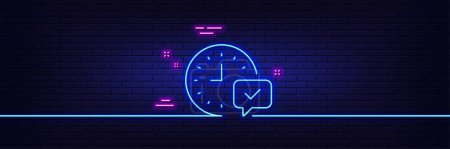 Illustration for Neon light glow effect. Time line icon. Select alarm sign. 3d line neon glow icon. Brick wall banner. Select alarm outline. Vector - Royalty Free Image