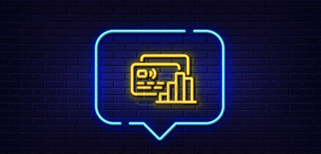 Illustration for Neon light speech bubble. Credit card line icon. Bank money payment sign. Finance statistics symbol. Neon light background. Card glow line. Brick wall banner. Vector - Royalty Free Image