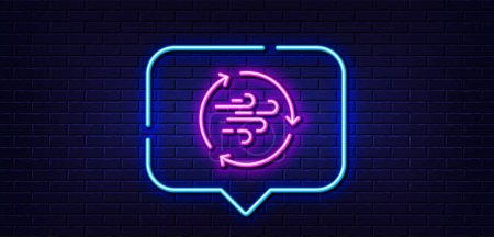 Illustration for Neon light speech bubble. Wind energy line icon. Breeze sign. Ecology power symbol. Neon light background. Wind energy glow line. Brick wall banner. Vector - Royalty Free Image
