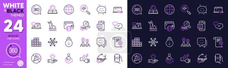 Illustration for Sun energy, Share and Electricity plug line icons for website, printing. Collection of Wallet, Technical documentation, Food delivery icons. 360 degrees, Luggage belt, Flight mode web elements. Vector - Royalty Free Image