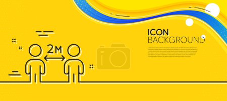 Illustration for Social distancing line icon. Abstract yellow background. 2 meters distance between sign. Coronavirus pandemic symbol. Minimal social distancing line icon. Wave banner concept. Vector - Royalty Free Image