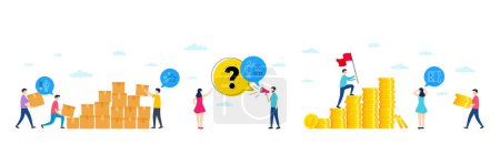 Illustration for Set of Voting ballot, Algorithm and Falling star line icons. People characters with delivery parcel, money coins. Include Open door icons. For web, application. Vector - Royalty Free Image