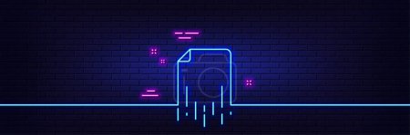 Illustration for Neon light glow effect. Recovery file line icon. Backup data sign. Restore document symbol. 3d line neon glow icon. Brick wall banner. Recovery file outline. Vector - Royalty Free Image