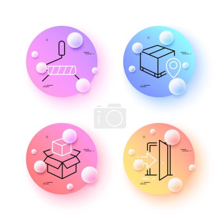Ilustración de Rastreo de paquetes, entradas y cajas de embalaje iconos de línea mínimos. esferas 3d o botones de bolas. Iconos de rodillo de pintura. Para web, aplicación, impresión. Vector - Imagen libre de derechos