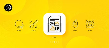 Illustration for Artificial intelligence, Report document and Heart flame minimal line icons. Yellow abstract background. 360 degrees, Cooking spoon icons. For web, application, printing. Vector - Royalty Free Image