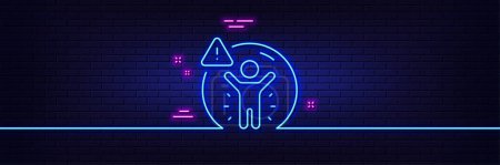 Illustration for Neon light glow effect. Social distance line icon. People isolation sign. Prevention rules symbol. 3d line neon glow icon. Brick wall banner. Social distance outline. Vector - Royalty Free Image