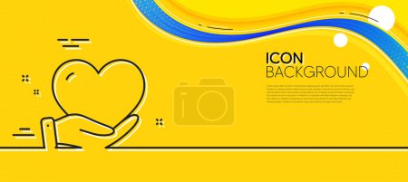 Illustration for Volunteer care line icon. Abstract yellow background. Helping hand sign. Donation symbol. Minimal volunteer line icon. Wave banner concept. Vector - Royalty Free Image