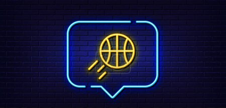 Illustration for Neon light speech bubble. Basketball line icon. Sport ball sign. Competition symbol. Neon light background. Basketball glow line. Brick wall banner. Vector - Royalty Free Image