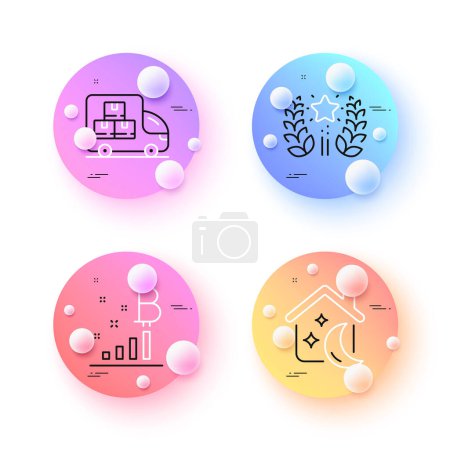 Delivery truck, Bitcoin graph and Ranking minimal line icons. 3d spheres or balls buttons. Sleep icons. For web, application, printing. Vector