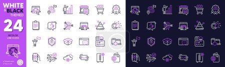 Illustration for Marketplace, Target and Travel passport line icons for website, printing. Collection of Cyber attack, Like, Food market icons. Snow weather, Parking app, Paint brush web elements. Vector - Royalty Free Image