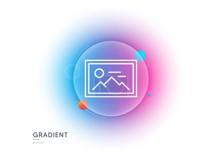 Illustration for Photo line icon. Gradient blur button with glassmorphism. Image thumbnail sign. Picture placeholder symbol. Transparent glass design. Photo line icon. Vector - Royalty Free Image