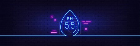 Illustration for Neon light glow effect. Ph neutral line icon. Clinically tested sign. Water drop symbol. 3d line neon glow icon. Brick wall banner. Ph neutral outline. Vector - Royalty Free Image
