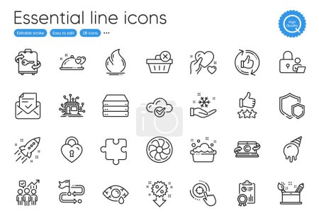 Illustration for Freezing, Lock and Copywriting notebook line icons. Collection of Inspect, Rating stars, Business statistics icons. conjunctivitis eye, Refresh like, Ice cream web elements. Fire energy. Vector - Royalty Free Image
