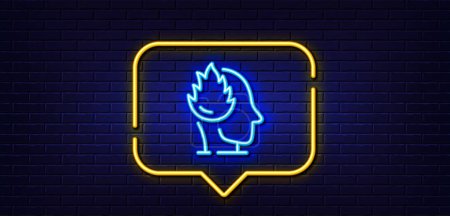 Illustration for Neon light speech bubble. Stress line icon. Anxiety depression sign. Mental health symbol. Neon light background. Stress glow line. Brick wall banner. Vector - Royalty Free Image