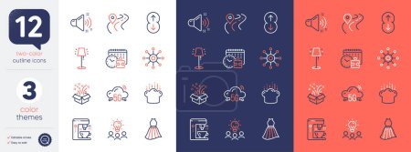 Illustration for Set of Puzzle time, Coffee maker and 5g cloud line icons. Include Road, Scroll down, Business idea icons. Multichannel, Loud sound, Stand lamp web elements. Gift, Cooking hat, Dress. Vector - Royalty Free Image