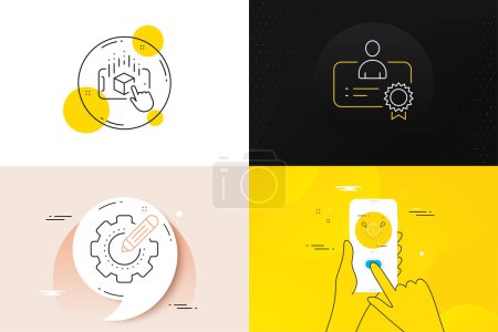 Illustration for Minimal set of Augmented reality, Medical mask and Settings gear line icons. Phone screen, Quote banners. Certificate icons. For web development. Vector - Royalty Free Image