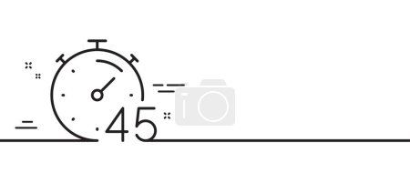 Téléchargez les illustrations : Minuterie 45 minutes icône de ligne. Signe d'heure de chronomètre. Symbole d'horloge de compte à rebours. Illustration de ligne minimale. Ligne de minuterie icône motif bannière. Concept de gabarit Web blanc. Vecteur - en licence libre de droit