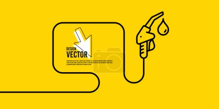 Illustration for Gasoline pump nozzle yellow banner. Fuel pump petrol station icon. Refuel service illustration. Petrol refuel yellow background. Expensive diesel fuel. Continuous line banner. Vector - Royalty Free Image