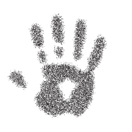 Illustration for Black noise stipple dots hand print. Dotted handprint pattern background. Sand grain effect. Grain hand print silhouette. Black dot grunge banner. Grain palm imprint. Vector - Royalty Free Image