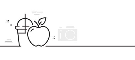 Téléchargez les illustrations : Icône de ligne de jus de pomme. Signe de boisson aux fruits frais. Symbole de boisson naturelle. Illustration de ligne minimale. Bannière de motif d'icône de ligne de jus. Concept de gabarit Web blanc. Vecteur - en licence libre de droit