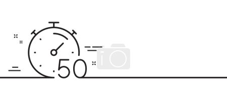 Téléchargez les illustrations : Minuterie 50 minutes icône de ligne. Signe d'heure de chronomètre. Symbole d'horloge de compte à rebours. Illustration de ligne minimale. Ligne de minuterie icône motif bannière. Concept de gabarit Web blanc. Vecteur - en licence libre de droit