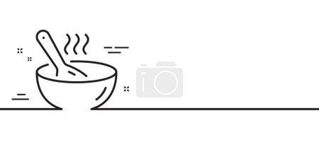 Illustration for Cook line icon. Hot bowl with spoon sign. Food meal symbol. Minimal line illustration background. Cook line icon pattern banner. White web template concept. Vector - Royalty Free Image