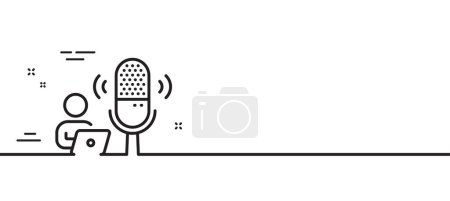 Podcast line icon. Studio mic sign. Voice record microphone symbol. Minimal line illustration background. Podcast line icon pattern banner. White web template concept. Vector