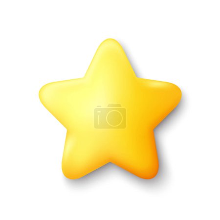 Illustration for 3d yellow star icon. Feedback review, customer rating star. Best 3d icon, website like service button. Winner shape silhouette, gold success star. Best online rating review or good service. Vector - Royalty Free Image