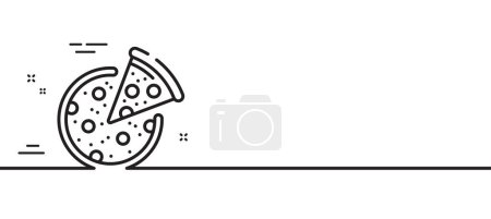 Téléchargez les illustrations : Icône de ligne de pizza. Panneau de tranches de nourriture italienne. Le symbole de la restauration rapide au fromage. Illustration de ligne minimale. Bannière de motif d'icône de ligne de pizza. Concept de gabarit Web blanc. Vecteur - en licence libre de droit