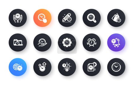 Illustration for Time management icons. Alarm clock, timer plan and project deadline signs. Countdown clock and appointment reminder icons. Classic set. Circle web buttons. Vector - Royalty Free Image