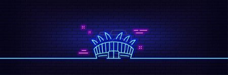 Illustration for Neon light glow effect. Arena stadium line icon. Sport complex sign. Championship building symbol. 3d line neon glow icon. Brick wall banner. Arena stadium outline. Vector - Royalty Free Image